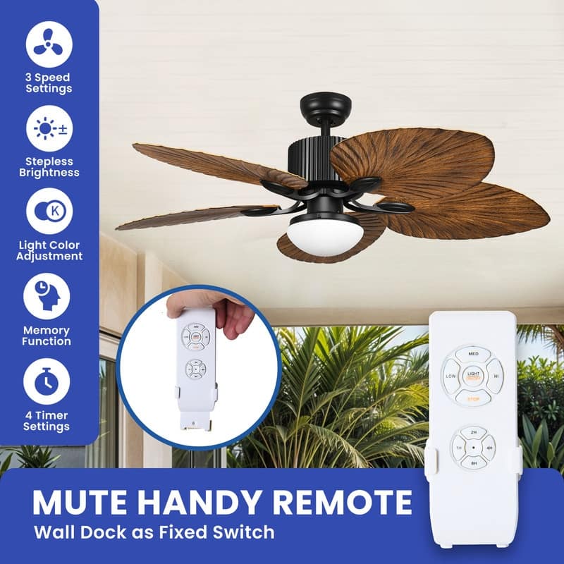 Moasis 52" Palm Leaf Ceiling Fan with Light Tropical Style with Remote