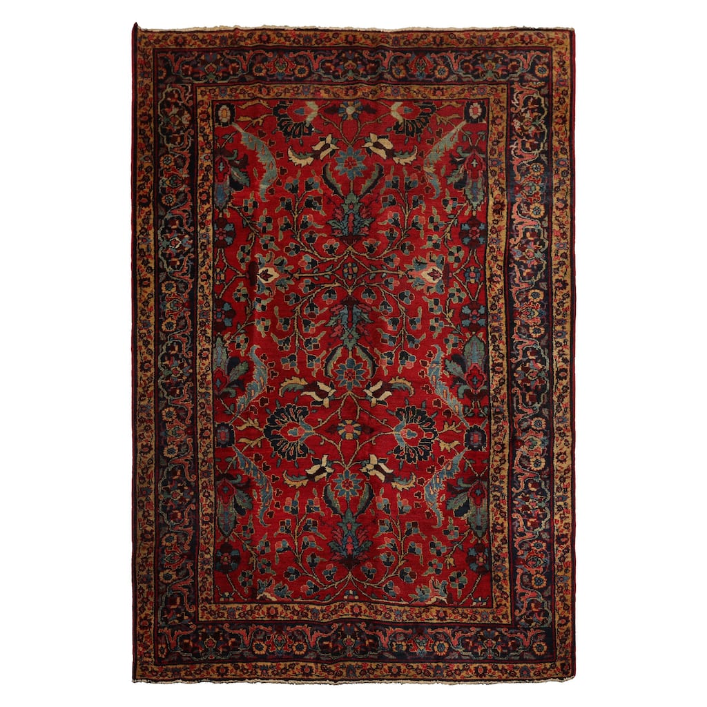 6'2''x9'2'' Hand Knotted Wool Red Old Traditional Rug - 6' 2'' x 9' 2''