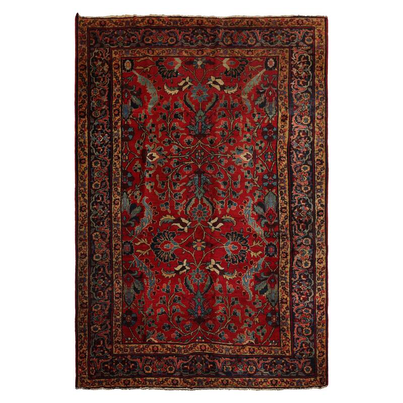 6'2''x9'2'' Hand Knotted Wool Red Old Traditional Rug - 6' 2'' x 9' 2'' - 6' 2'' x 9' 2''