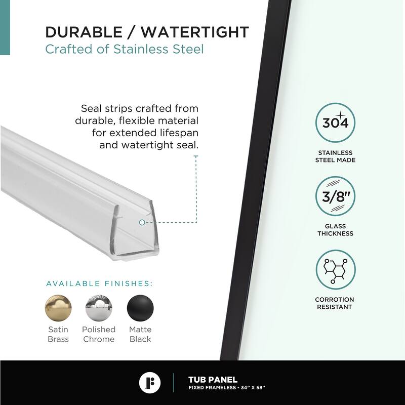 Frameless Fixed Tub Clear Tempered Shower Glass Panel