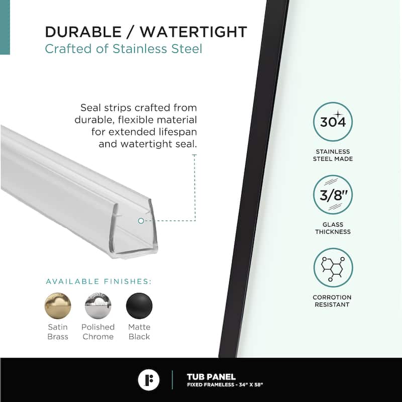Full Frame Fixed Tub Clear Tempered Shower Glass Panel