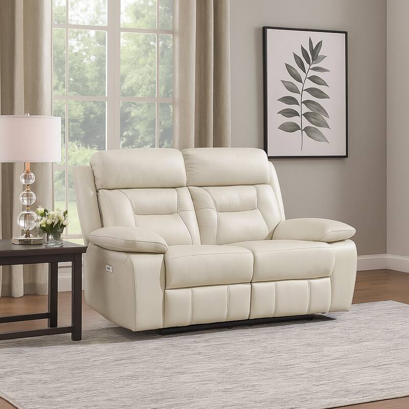 Conia Power Dual Recliner Loveseat, Light Silver Leather, USB, 63 Inch
