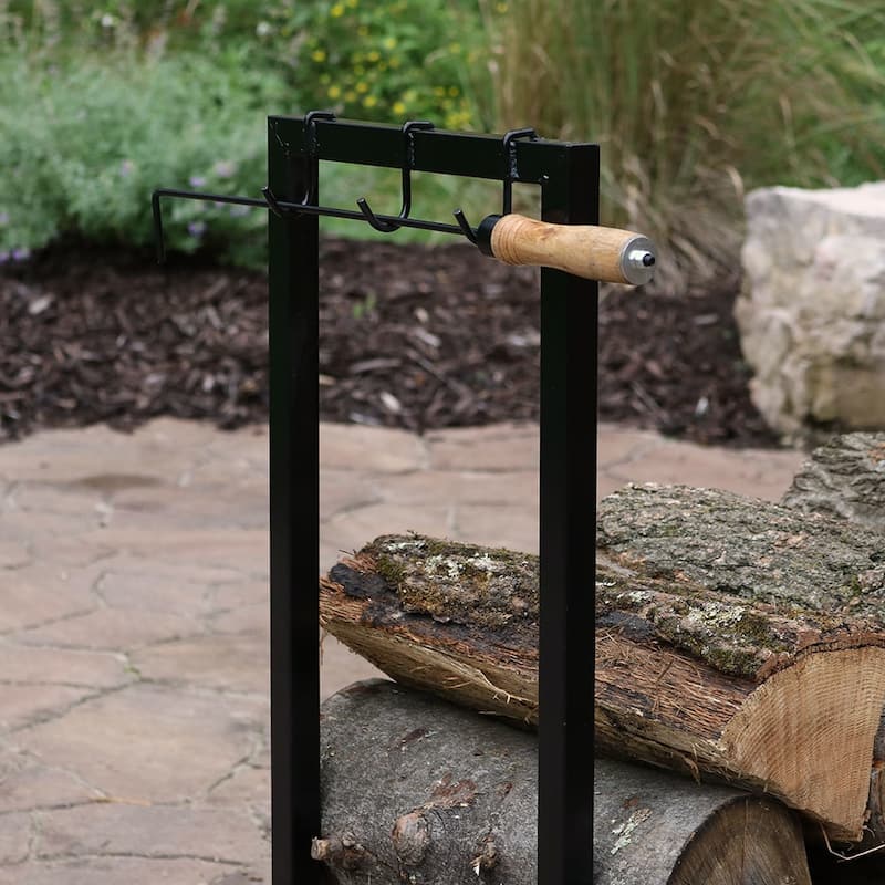 Sunnydaze Indoor-Outdoor Black Steel Firewood Storage Log Holder - 30-Inch - Log Rack ONLY