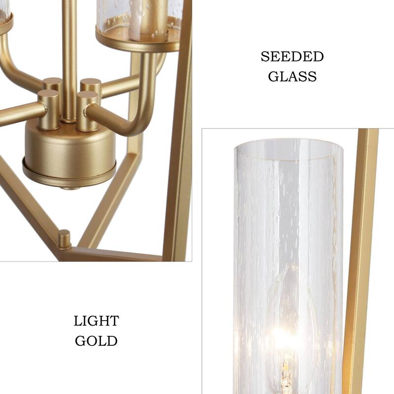 Modern Gold 4-Light Lantern Chandelier Geometric Glass Pendant Light Fixture for Kitchen Dining Room - 16.5"Dx27"H