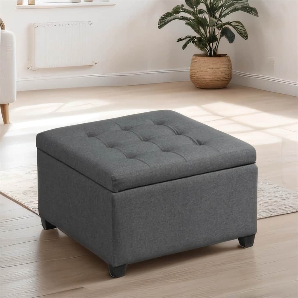 Fabric Tufted Storage Ottoman with Flip Top Seat Lid, Metal Hinge