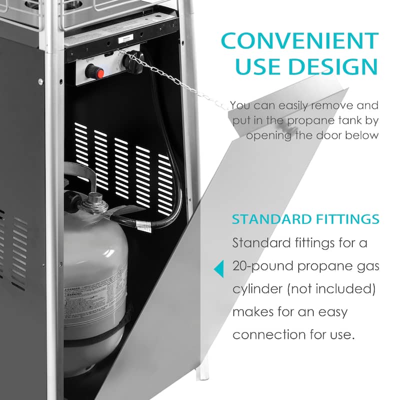 Outdoor 48,000 BTU Pyramid Propane Gas Patio Heater with Wheels, Glass Tube, Black