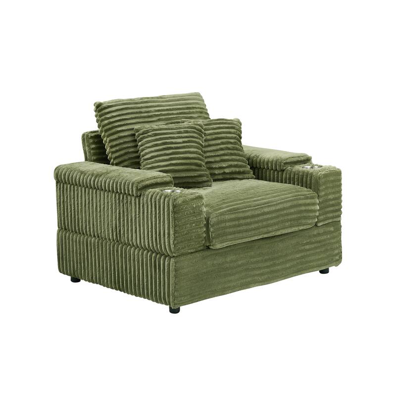 57 Inch Corduroy Single Sofa with Ottoman Sleeper Sofa Lounge Sofa