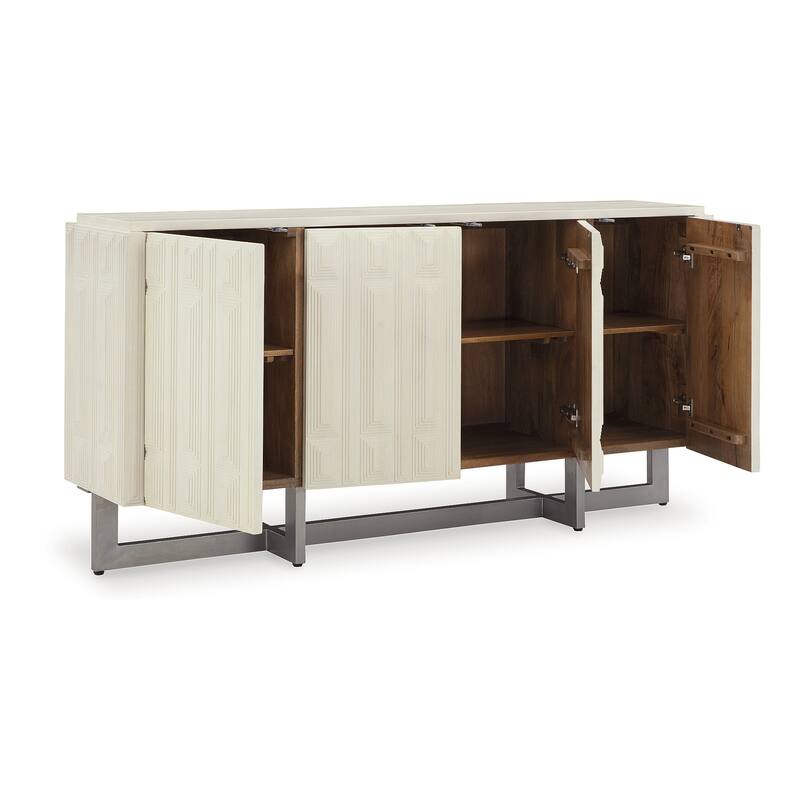 Signature Design by Ashley Ornawel Distressed White Accent Cabinet - 72.25" W x 16.38" D x 36.5" H