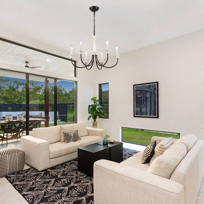 6-Light Modern Chandelier , Farmhouse Candle Chandelier for Dining Room Living Room Bedroom Kitchen - W24.4"x H15.55"