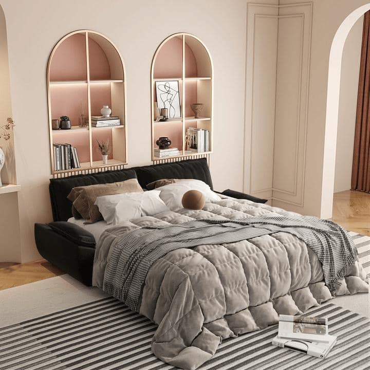73.2" Queen 3-in-1 Convertible Sleeper Sofa Bed - Black