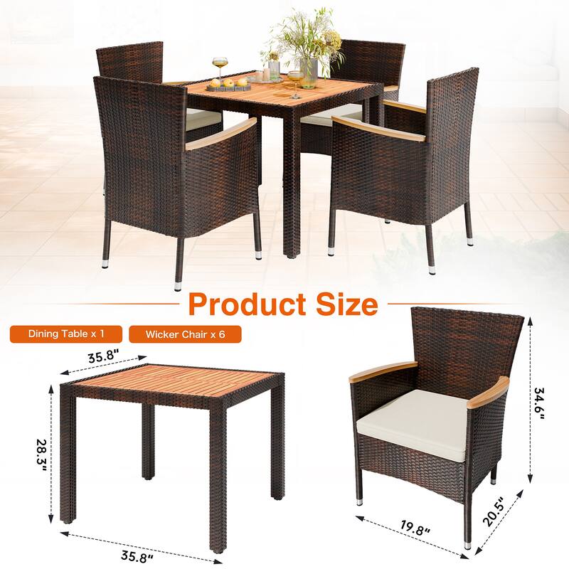 5-Piece Outdoor Wicker Dining Set with Wood Desktop Table and Chairs - N/A