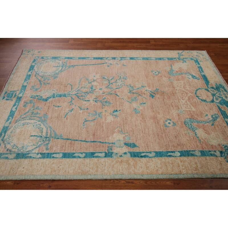 Vegetable Dye Oushak Oriental Area Rug Hand-knotted Wool Carpet - 4'11"x 6'11"