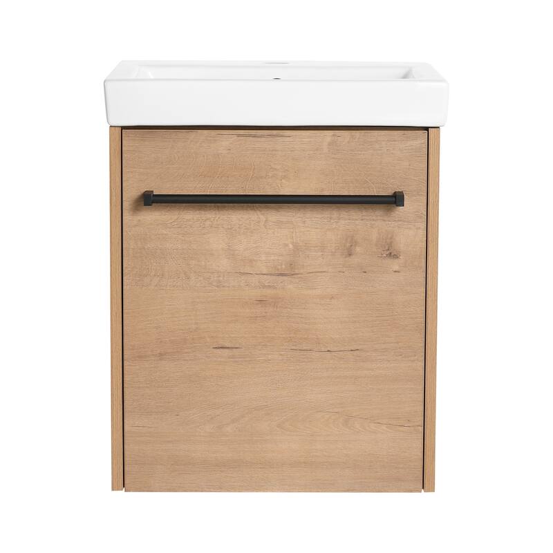 18'' Wall-Mounted Bathroom Vanity with Ceramic Sink, Soft-Close Door, and Storage for Small Spaces