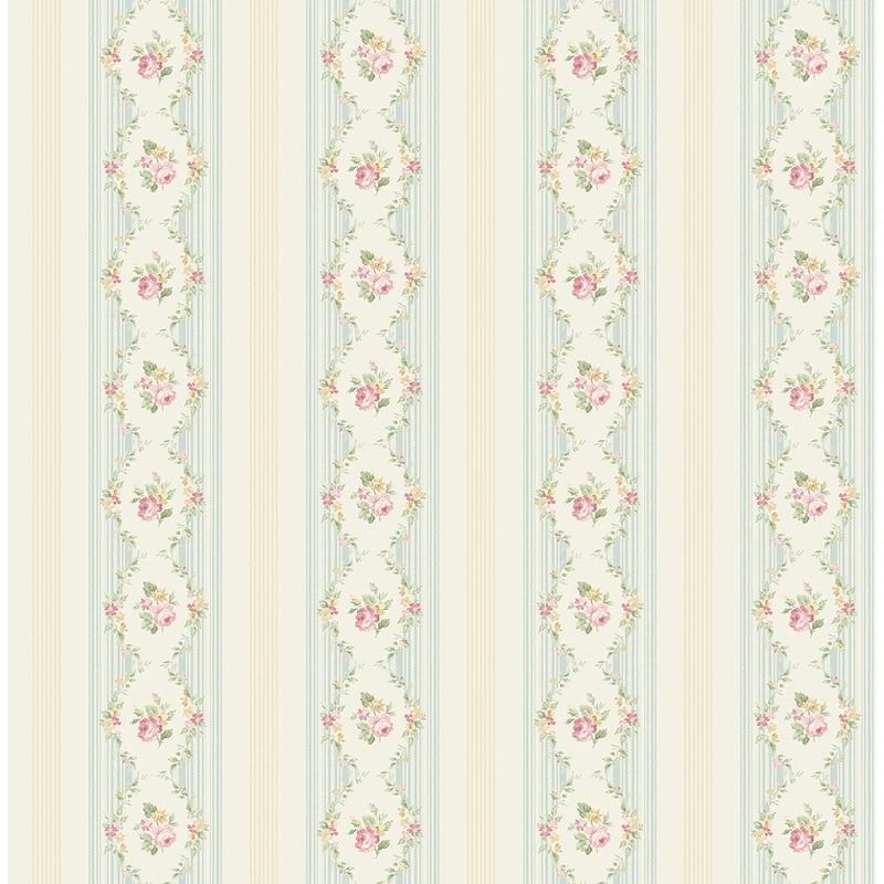 Seabrook Designs Zelda Bouquet Stripe Unpasted Wallpaper
