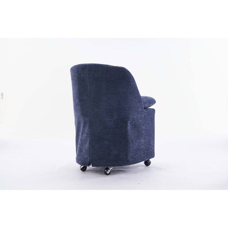 Set of 2 Chenille Fabric Dining Chairs With Universal Wheels