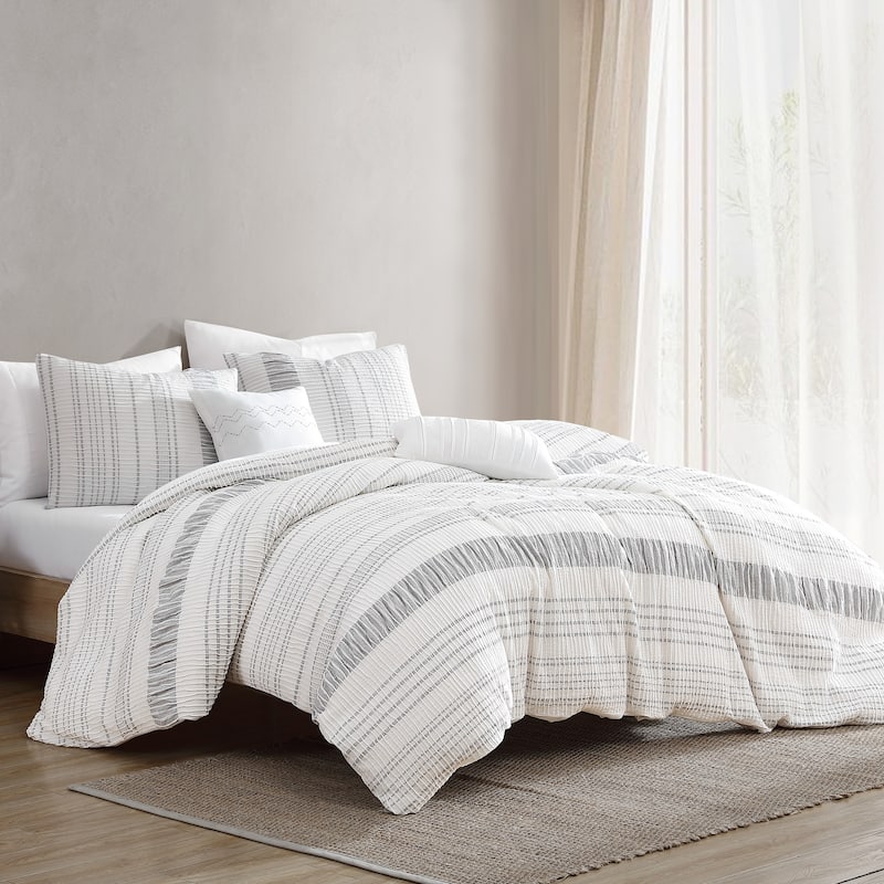 Riverbrook Home Sutton 5 PC Stripe Jacquard - Ivory/Gray - King - 5 Piece