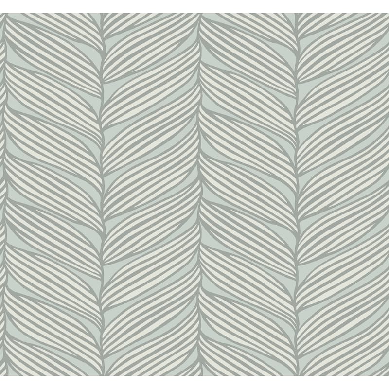 Exeter, Luminous Leaves 26.9' L X 27" W, Wallpaper Roll - Spa & Silver