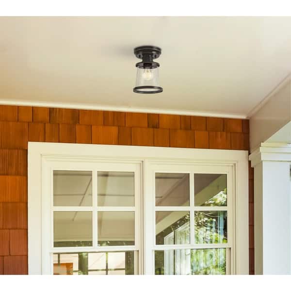 slide 2 of 5, Westinghouse Lighting Emma Jane 7-Inch One-Light Outdoor Semi-Flush Mount, Amber Bronze Finish with Clear Seeded Glass - 1-Light
