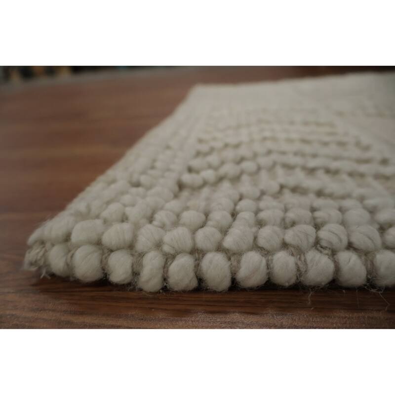 Hand Knotted Oriental 100% Wool Carpet Modern Geometric Beige & Ivories Moroccan Area Rug - 3' 10'' X 2' 3''