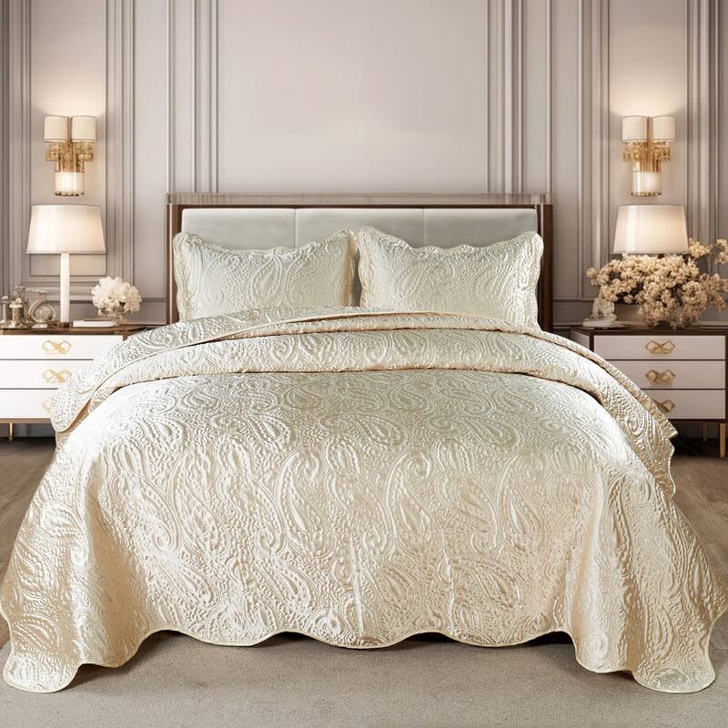 3-Piece Paisley Design Lightweight Bedding Set - Champagne - California King