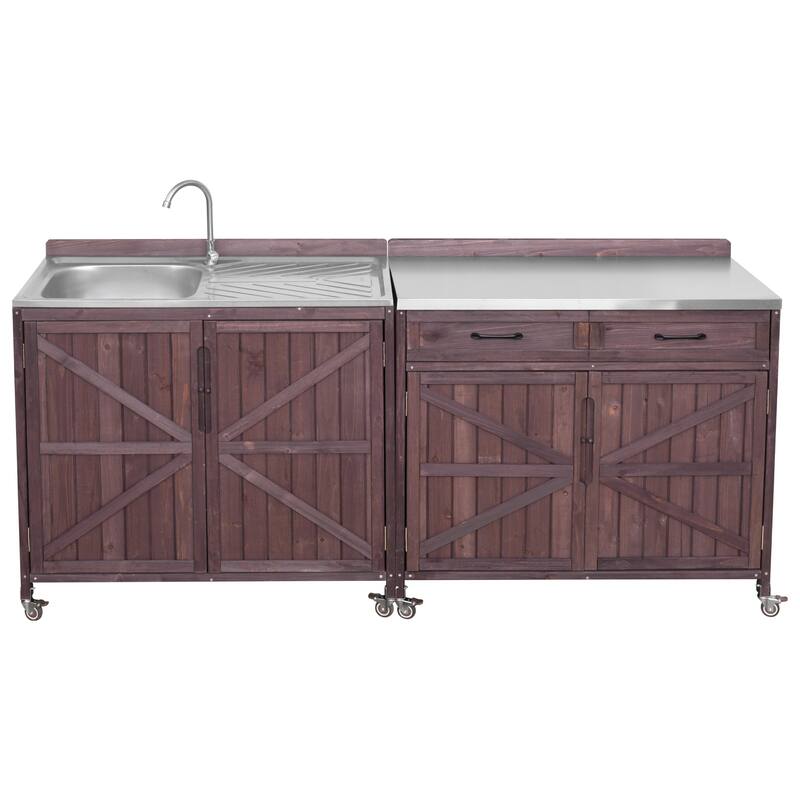 39.4" Outdoor Kitchen Island with Stainless Table Top, with One Large Drawer, Internal Storage Racks & 4 Wheels