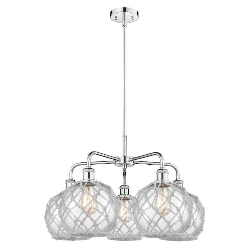 Innovations Lighting Endless Possibilities Ballston - Farmhouse Rope - 5 Light 27" Stem Hung Chandelier - Clear Glass with White Rope/Polished Chrome