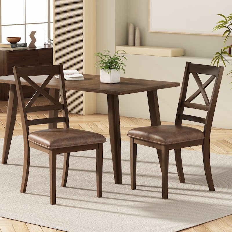 Amara Rubberwood Upholstered Cross back Dining Chairs (set of 2) by Christopher Knight Home