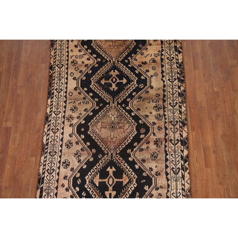 Hand Knotted Oriental 100% Wool Carpet Traditional Tribal Black Qashqai Area Rug - 7' 8'' X 4' 4''