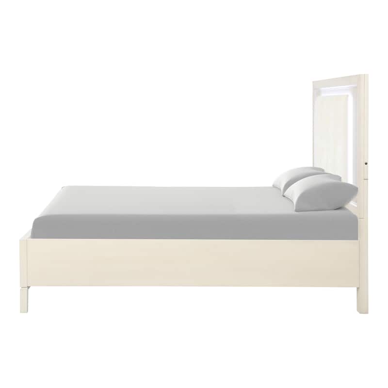 Furniture of America Irwin 5-Piece Antique White Wood Queen Panel Bedroom Set with LED Headboard