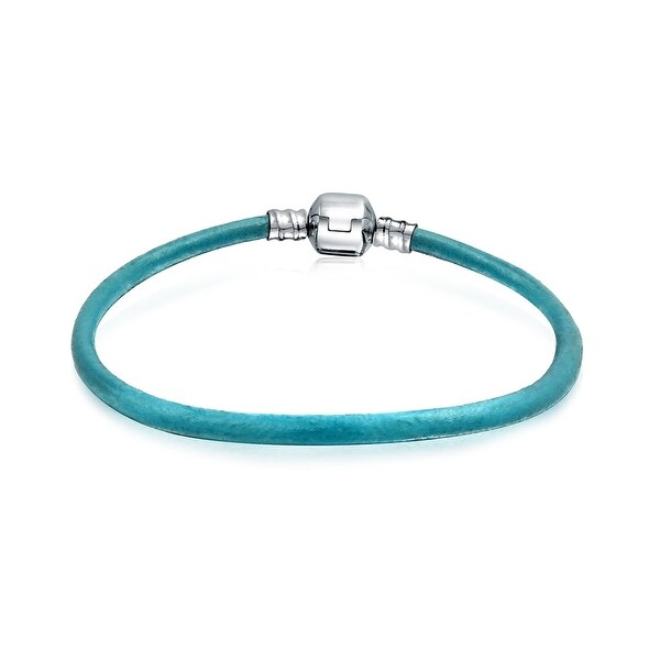 Starter Aqua Blue Leather Bracelet For Women For Teen Fits European Beads Charm 925 Sterling Silver 6.5 7 7.5 8 9 Inch