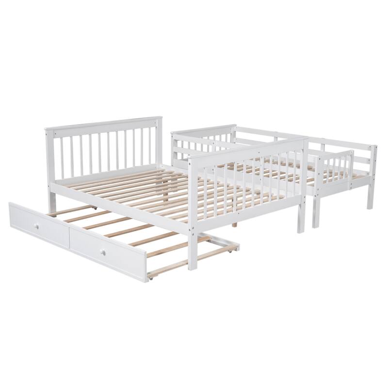 White Stairway Twin Over Full Bunk Storage Bed w/ Trundle & Guard Rail Bed Bath & Beyond