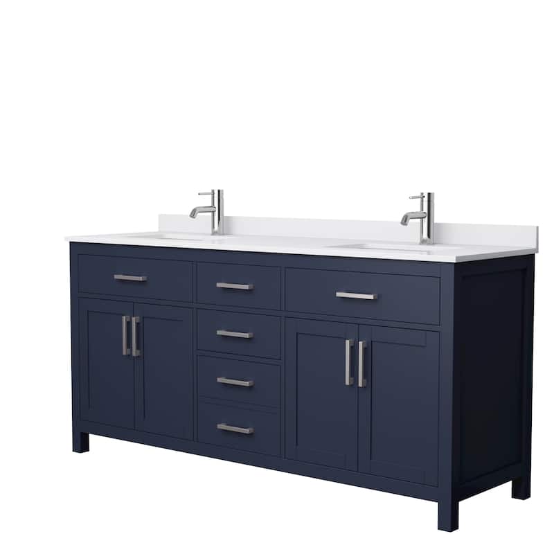 Beckett 72-inch Double Vanity with Cultured Marble Top - Dark Blue, Nickel Trim, White Cultured Marble Top