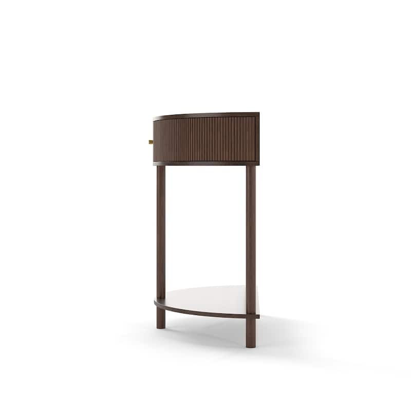 Half Moon Design End Table with Sliding Rattan Door