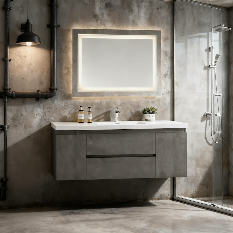 RupheonD 24" 30" 36" 48" Floating Bathroom Vanity in Cement Gray