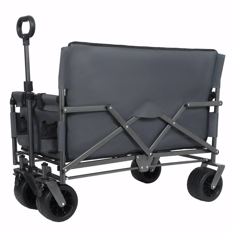 3-in-1 Convertible Folding Wagon Cart with Bench Seat & Storage - 500lbs Heavy-Duty Utility Wagon, 180L Capacity