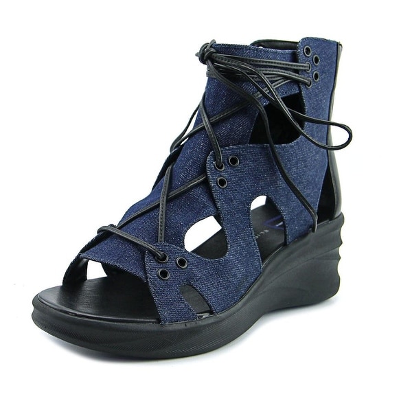 Elie Tahari Street Women Open Toe Canvas Blue Wedge Sandal