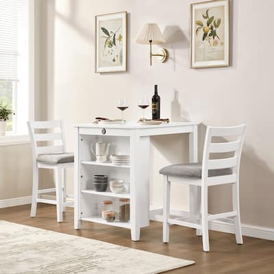 36" Modern Dining Table Set, 2-Seater Charging Station 3-Tier Storage