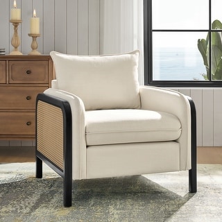 Abeline 32.75"W Coastal Upholstered Armchair with Solid Wood Legs and Cushions by HULALA HOME