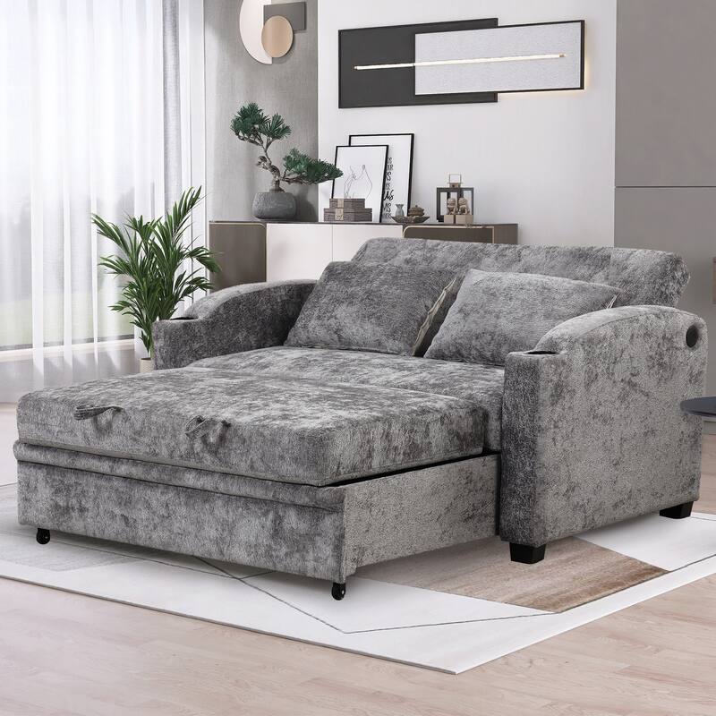 Versatile 3-in-1 Pull Out Sofa Bed with Adjustable Backrest, Loveseat Couch Bed Sofa Bed with Reclining Back