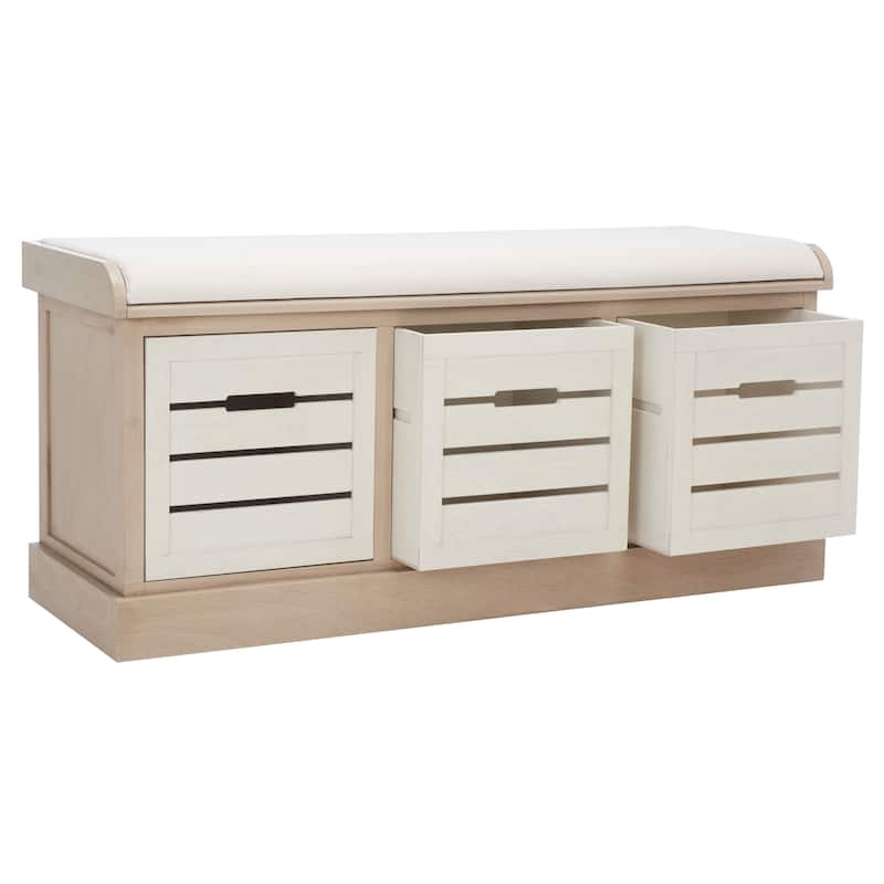 SAFAVIEH Mozella 3-Drawer Cushion Bench - 42" W x 15" D x 20" H - 42Wx15Dx20H