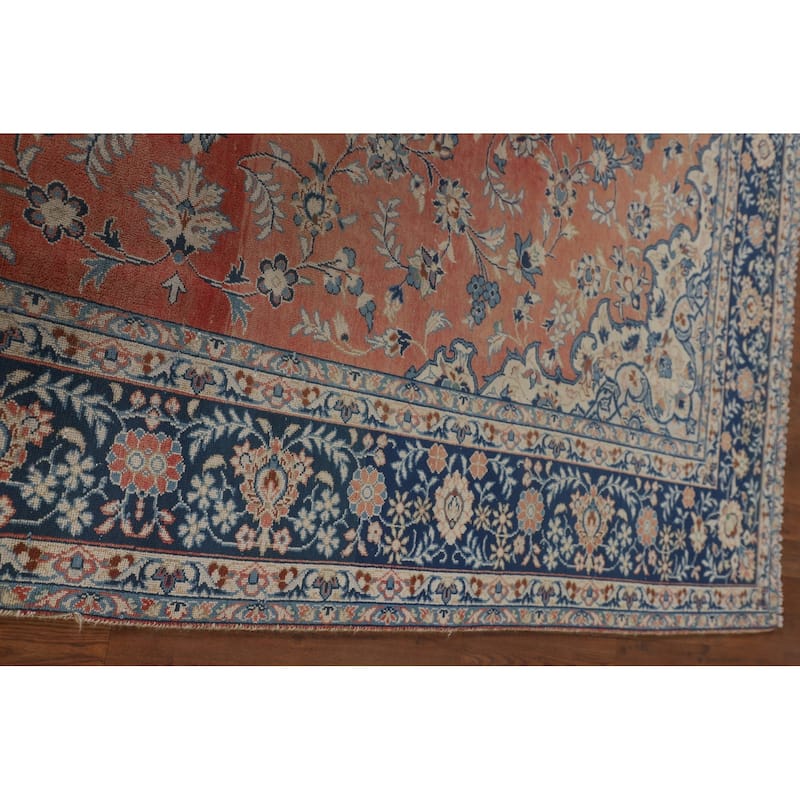 Distressed Kashan Persian Antique Area Rug Handmade Wool Carpet - 7'2"x 10'0"