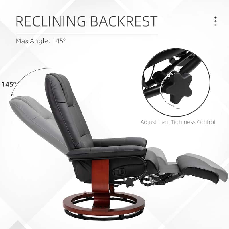 Faux Leather Swivel Manual Recliner with Footrest and Armrest