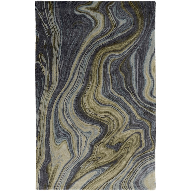 Grand Bazaar Nakita Hand Tufted Abstract Transitional Area Rug - 10' x 14' - Blue/Ivory/Green