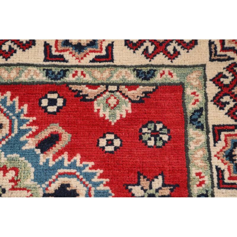 Red Kazak Oriental Accent Rug Handmade Geometric Foyer Wool Carpet - 2'10" x 3'11"