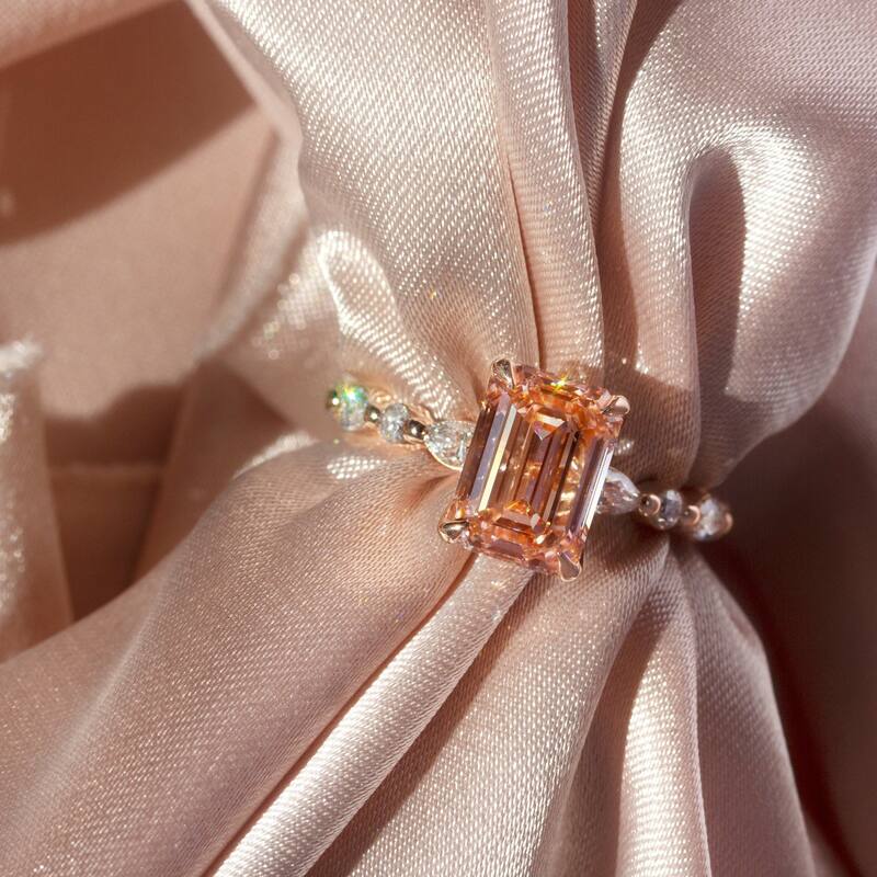 Kobelli 3.64 Carat Lab Fancy Intense Pink Diamond IGI Certified 18k Solid Rose Gold Emerald-cut Bubble Band Scalloped Ring