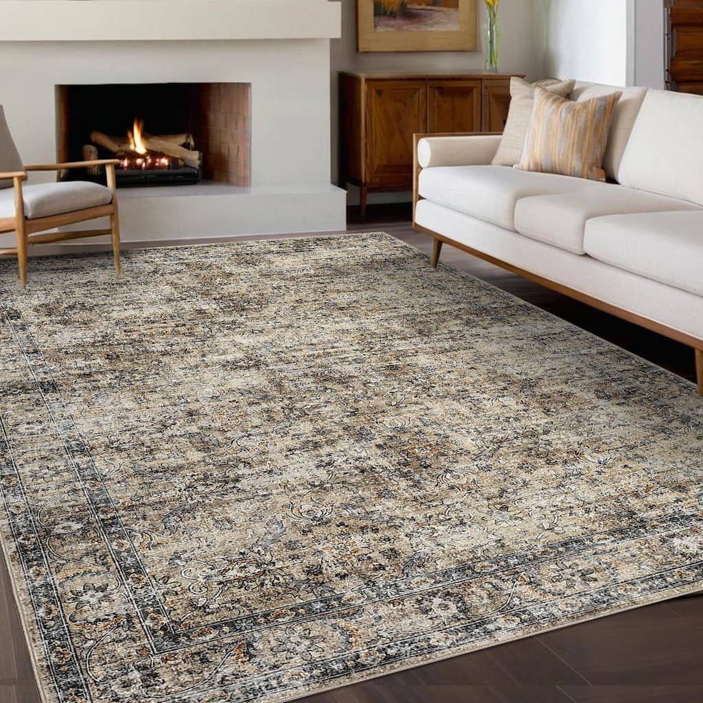 Garvee Retro Diamond Floral Wshable Area Rug