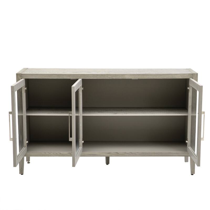 Wood Storage Cabinet with Three tempered glass doors and Adjustable Shelf,Suitable for living room, study and entrance