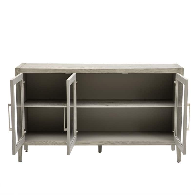 Wood Storage Cabinet with Three tempered glass doors and Adjustable Shelf