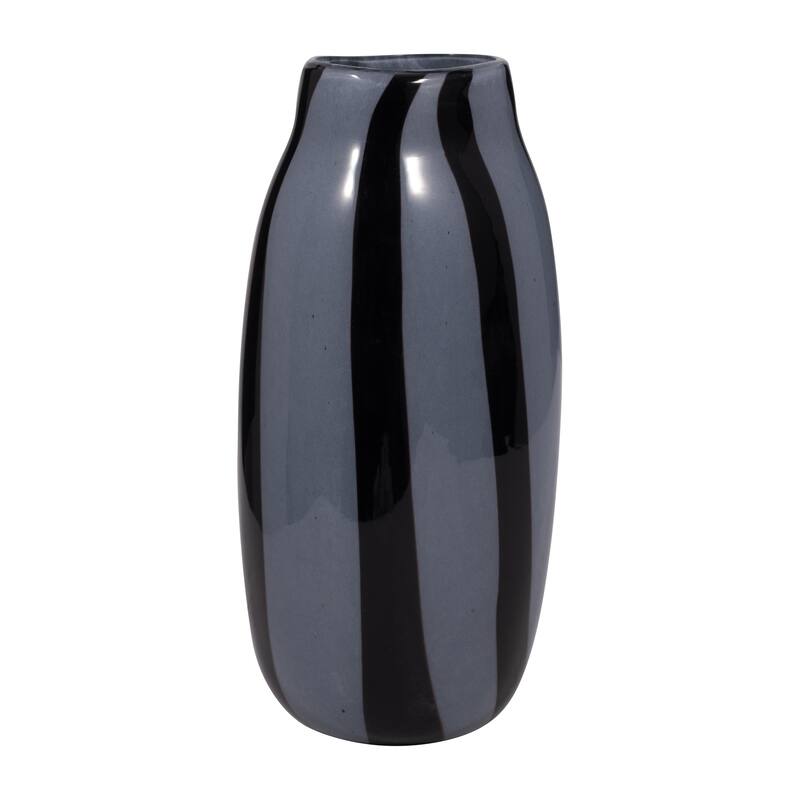 Glass Modern Striped Decorative Vase - Black