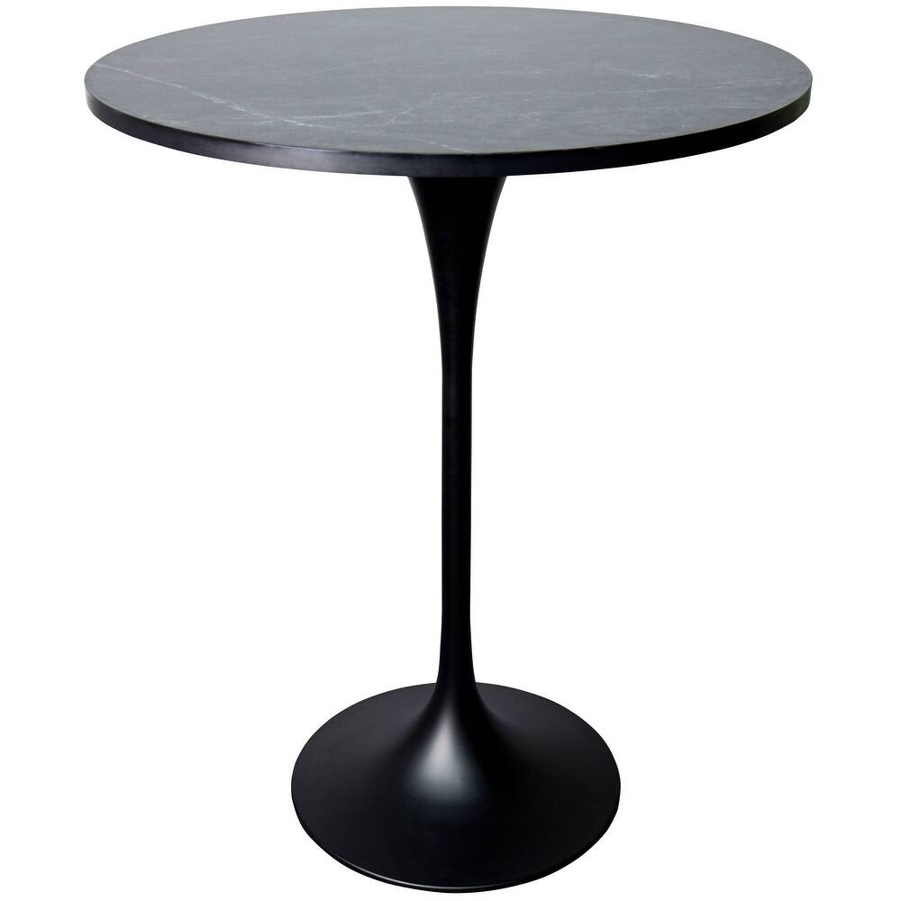 LeisureMod Verve 27" Bar Height Dining Table with MDF Round Top in Black Marbleized